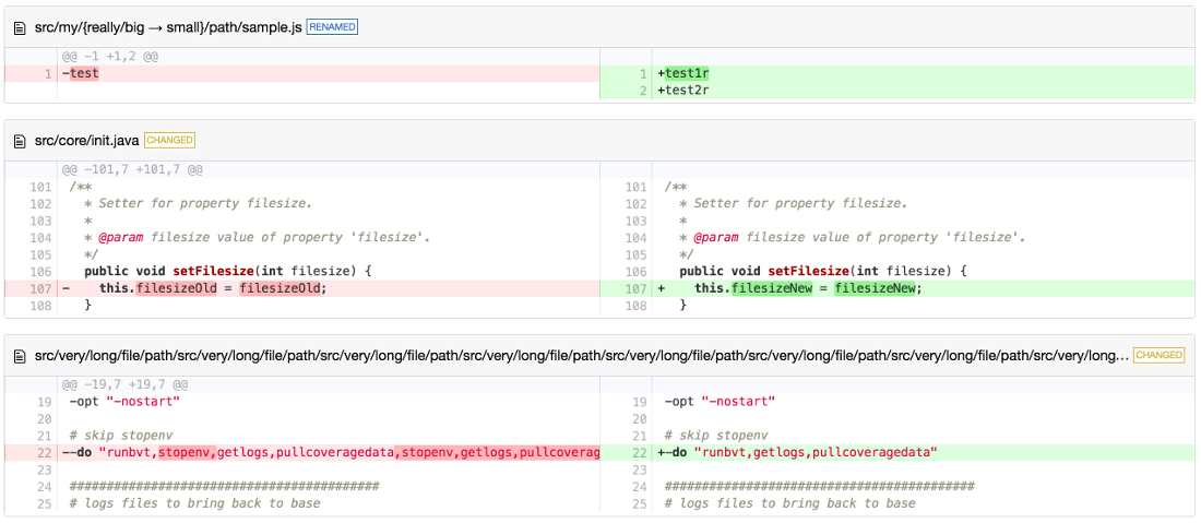 Diff2Html pretty html side-by-side example render